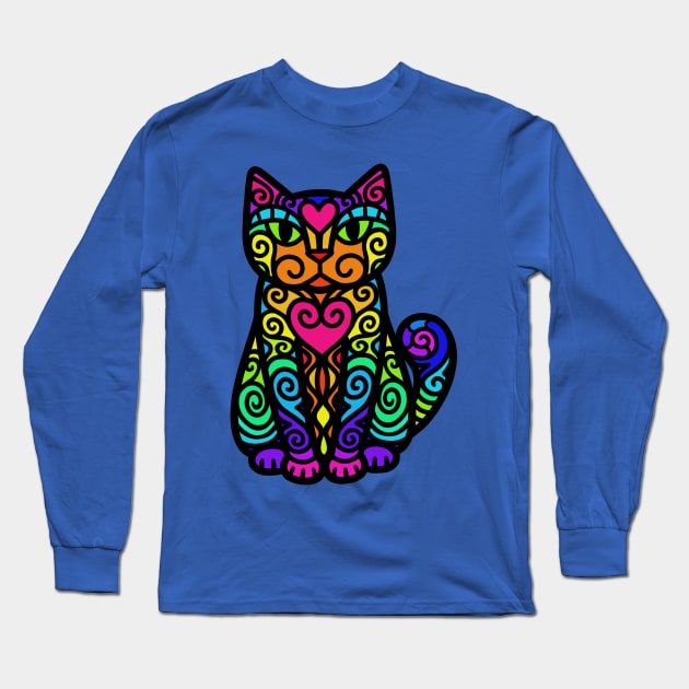 Rainbow Doodley DoodleCat Long Sleeve T-Shirt by Doodlecats 